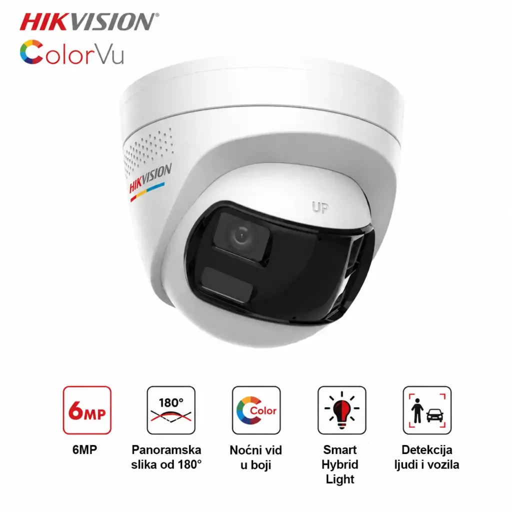 Hikvision DS-2CD1367G2HP-LIUF/SL – 6MP ColorVu 180° panoramska IP kamera, pametno hibridno svjetlo, PoE i dvosmjerni zvuk