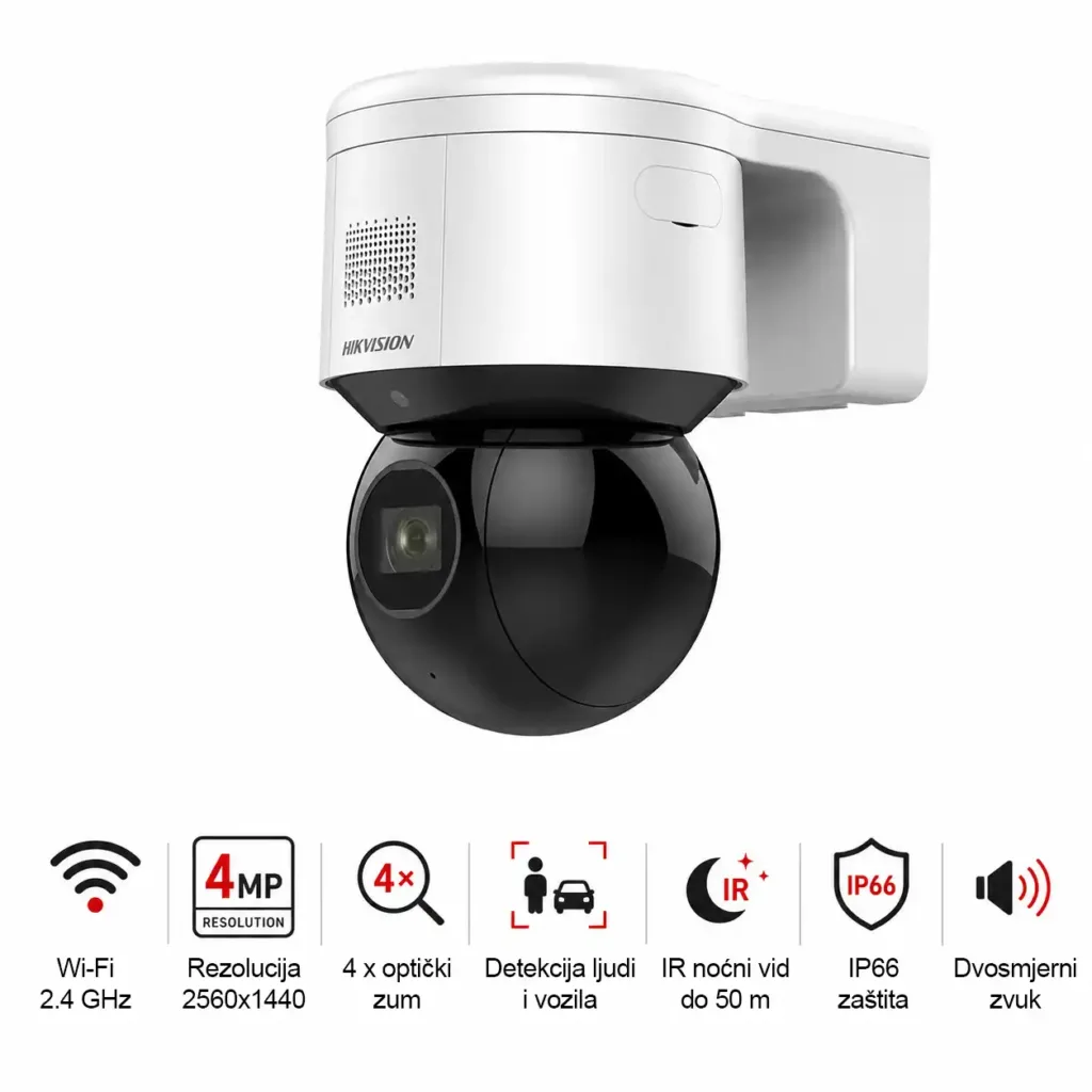Hikvision DS-2DE3A404IWG-E/W – 4MP Wi-Fi/PoE PTZ IP kamera s 4× optičkim zumom, DarkFighterom i AI klasifikacijom
