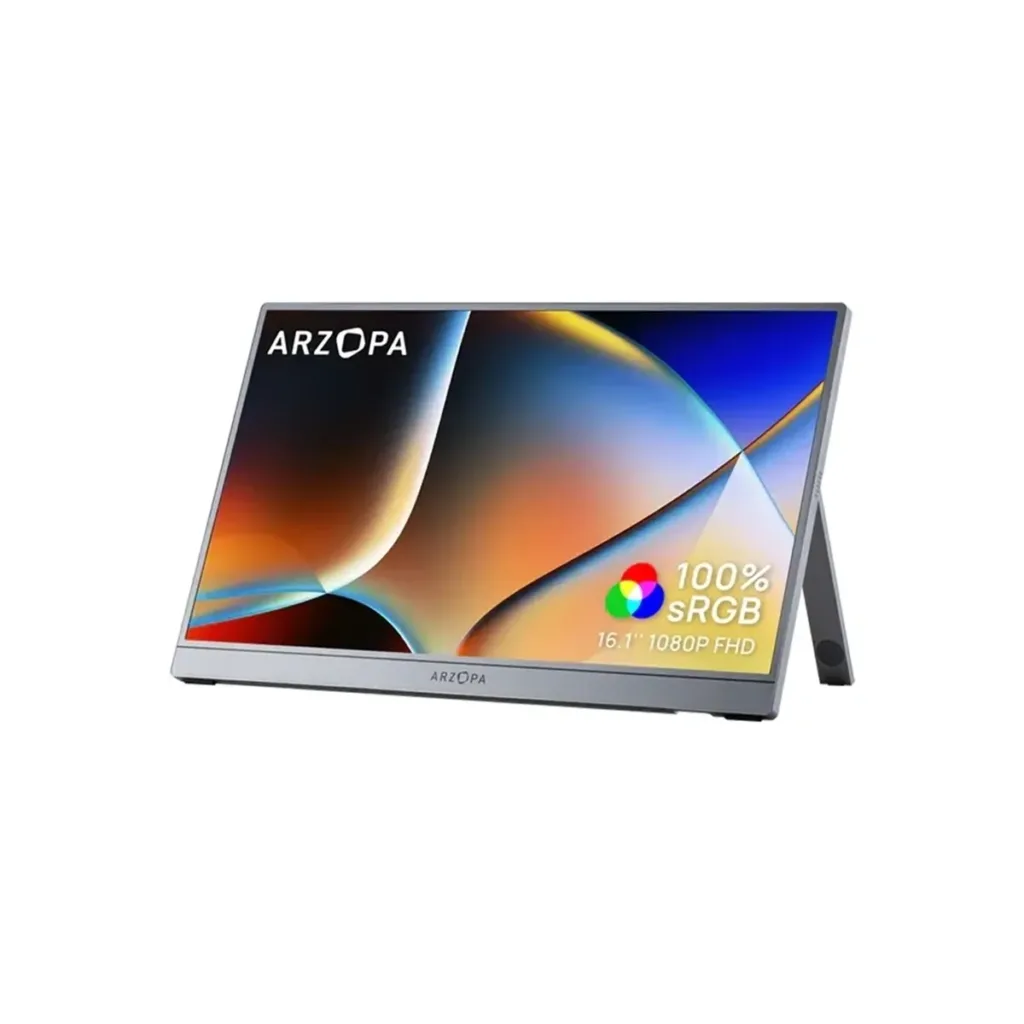 ARZOPA Z1C 16.1″ – prijenosni Full HD IPS monitor s USB-C, HDMI, HDR10 i ugrađenim postoljem – sivi